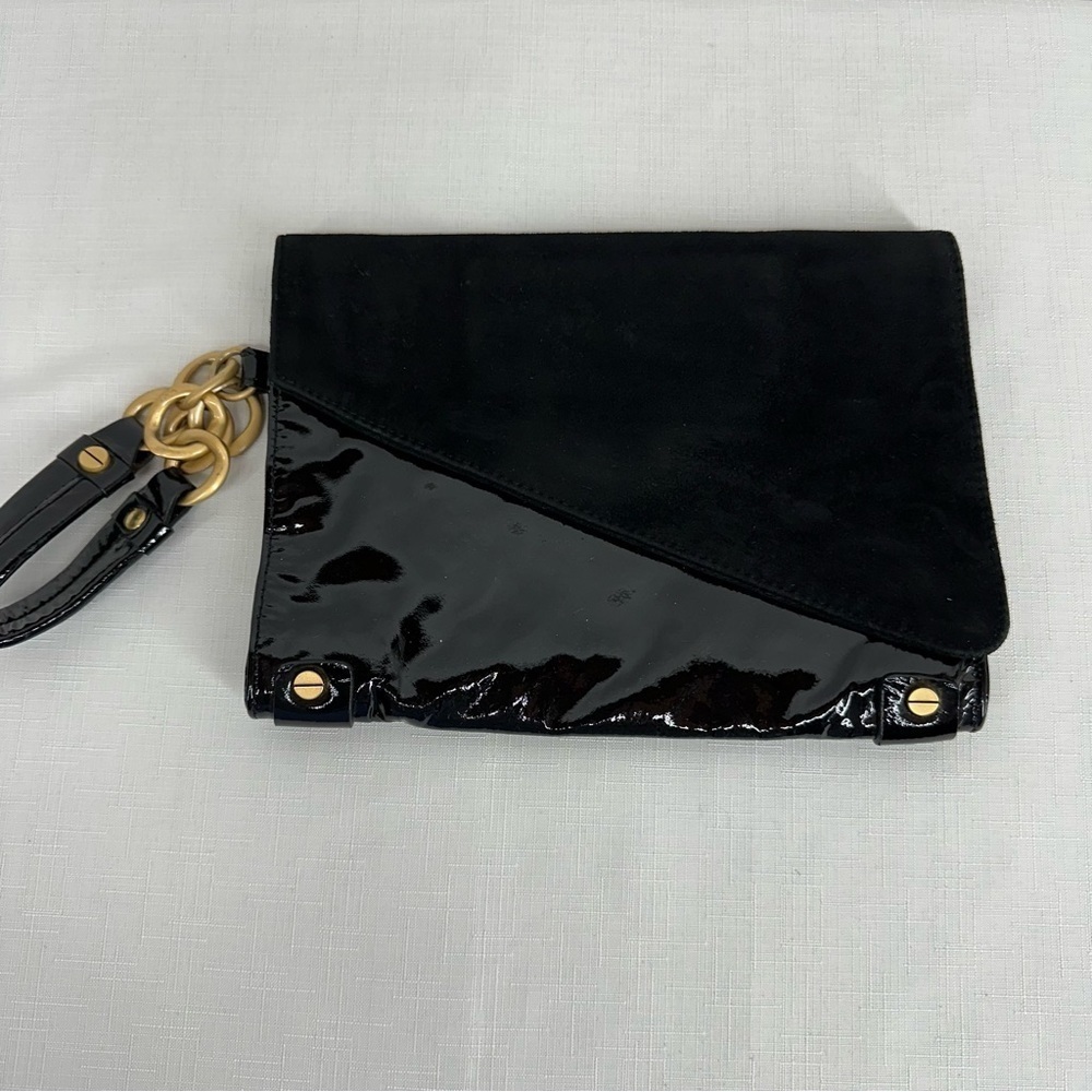 Alexis Hudson Black Patent Leather and Suede Clutch READ